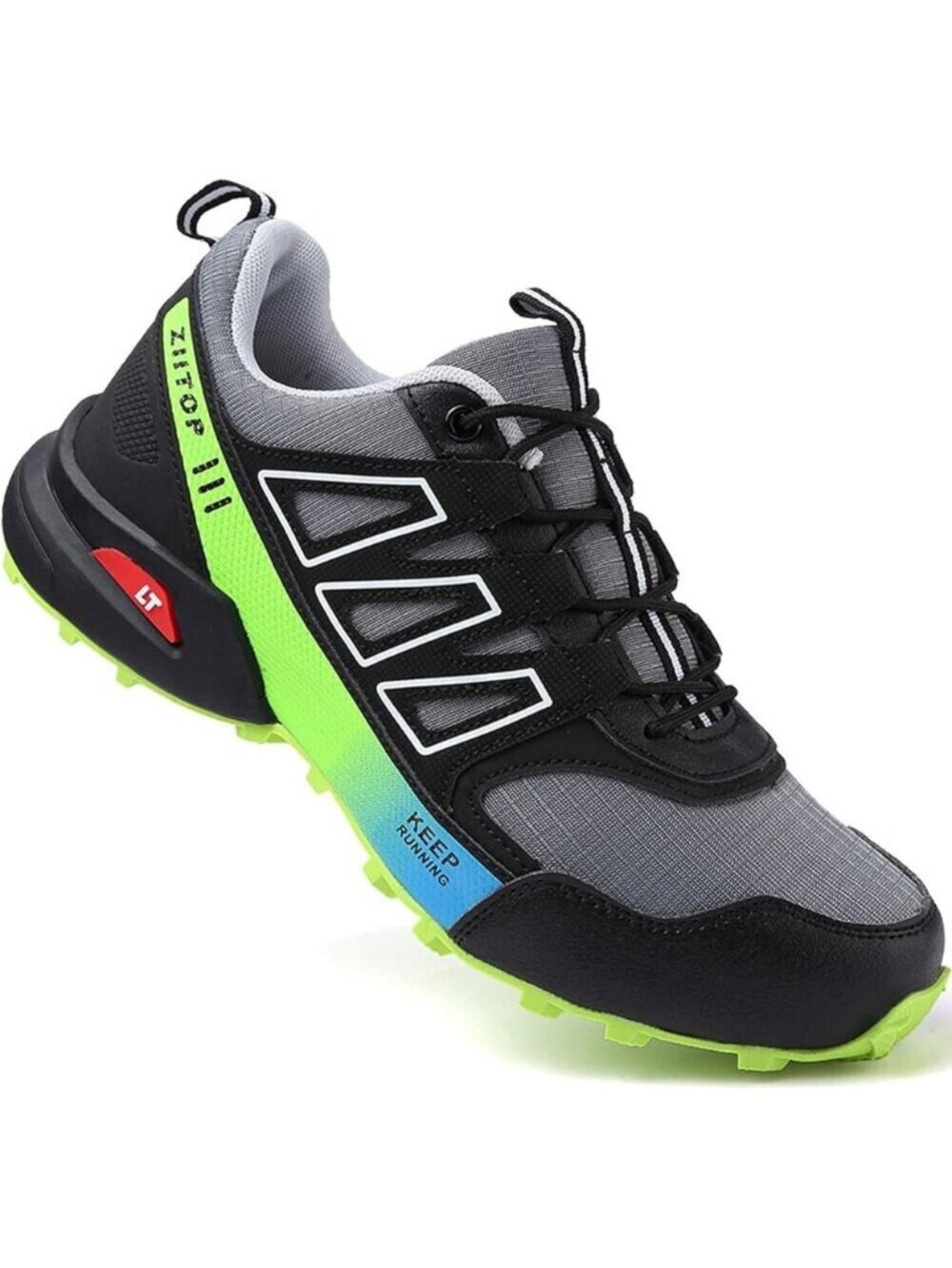 Trail Running Shoes Men Grey-green Hiking Outdoor Breathable Walking Shoes